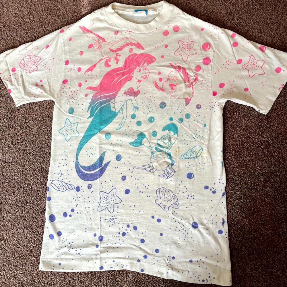 SOLD: Vintage 80s 90s Disney Little Mermaid Glitter Print T-Shirt Youth One Size